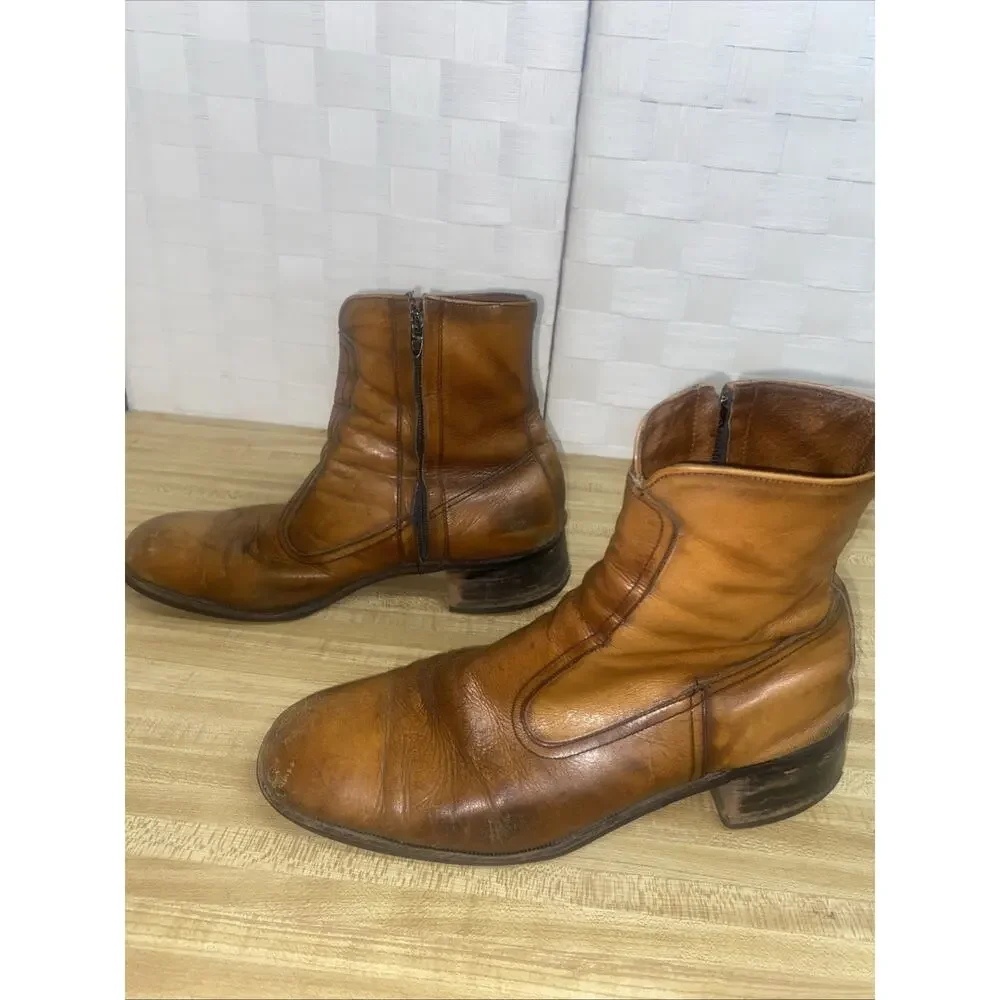 Florsheim (?) Men’s Size 8.5 Brown Leather Side Zip Boots Ankle Western